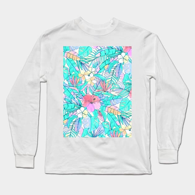 Pretty Pastel Hawaiian Hibiscus Print Long Sleeve T-Shirt by micklyn